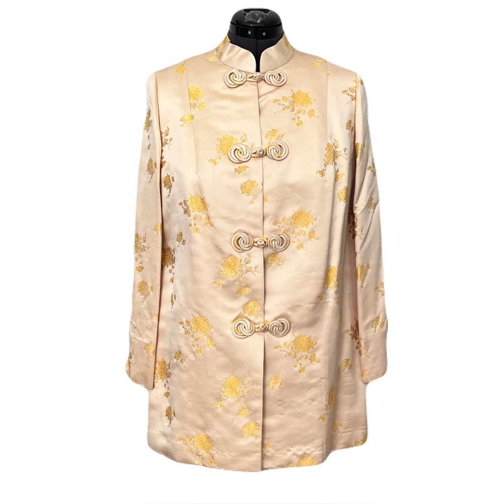 Vintage Women's Cream Brocade Mandarin Collar Frog Button Jacket